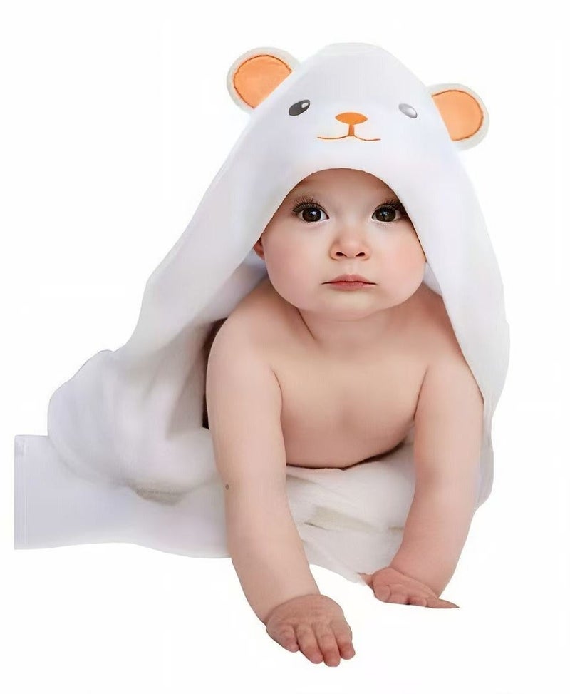 إتش بي إم واي مناشيل أطفال ذات غطاء للرأس، روب استحمام لحديثي الولادة، مجموعة مناشيل رضع ذات غطاء للرأس، منشفة ناعمة وامتصاصية فائقة للأطفال والرضع من 0 إلى 3 سنوات (دب أبيض) - Image 1